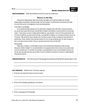 daily reading comprehension grade 7 weeks 1 5 tpt