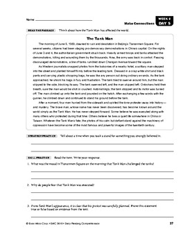 daily reading comprehension grade 8 weeks 1 5 tpt