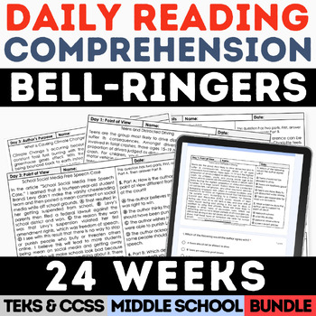 Preview of Daily Reading Comprehension Warm Up ELA Bell Ringers 6th 7th 8th STAAR Practice