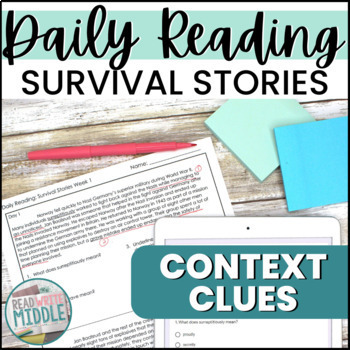 Preview of Context Clues Reading Comprehension ELA Bell Ringers Morning Work Survival