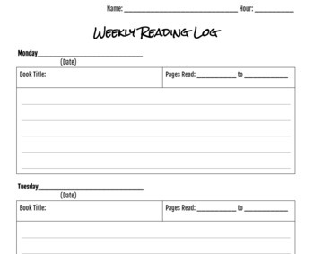 Preview of Daily Reading Log - 4 Day Week