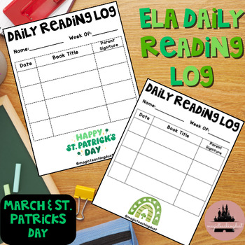 Preview of Daily Reading Log with Parent Signature - March/St. Patty's Day Themed Printable