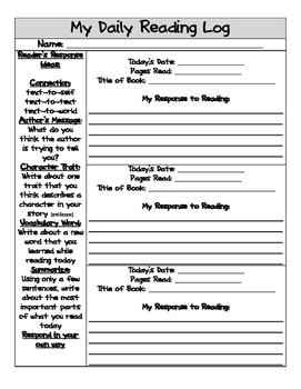 Preview of Daily Reading Log with Response Choices