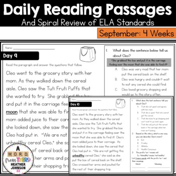 Preview of Daily Reading Practice A Spiral Review of ELA Standards September