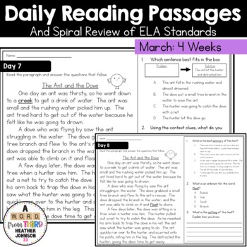 Preview of Daily Reading Practice Spiral Review ELA Standards | Fables Tall Tales March