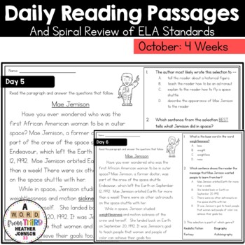 Preview of Daily Reading Practice | Spiral Review of ELA Standards | Nonfiction |October