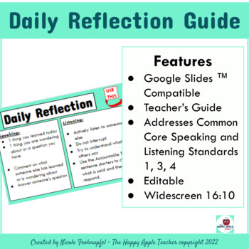 Preview of Daily Reflection Google Slide ™ Editable Widescreen Speaking-Listening