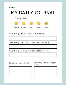 Daily Reflection Journal/Behaviour Management/Social Emotional/New Year