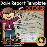 Daily Report Template Parent-Teacher Communication for October