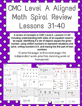 Daily Review Math Level A Lessons 31-40 Printables! Spiraled, explicit ...