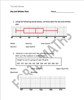 Preview of Daily Review Starter: Box and Whisker Plots