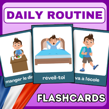 Preview of Daily Routine (Routine quotidienne) Flashcards Vocabulary - beginner french