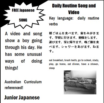Preview of Daily Routine Song and Video and ACARA descriptors