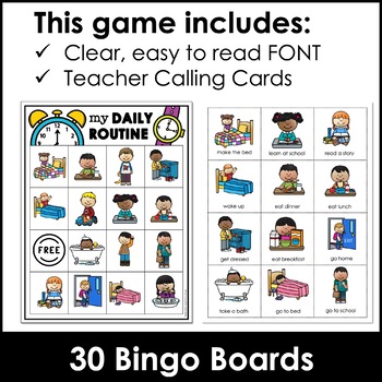 Daily Routine Verb Bingo Game | Home and School Verbs ESL Activity ...