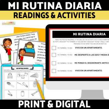Preview of Daily Routine and Spanish Reflexive Verbs Rutina Diaria Reading and Activities
