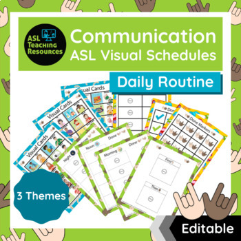 Preview of Bilingual Communication Visual Schedule Cards Daily Routine in ASL Editable
