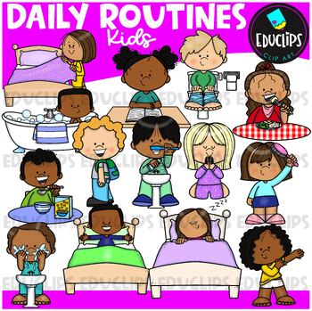 Preview of Daily Routines Kids Clip Art Set {Educlips Clipart}