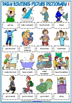 Preview of Daily Routines ESL Printable Picture Dictionary For Kids