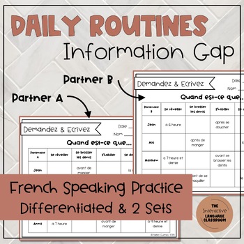 Preview of Daily Routines/Les Verbes Réfléchis Info Gap - French Partner Speaking Practice