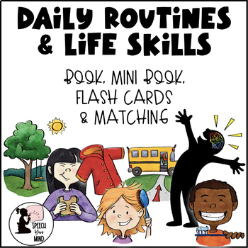 Preview of Daily Routines Life Skills Activities Printable | Book Flash Cards & Matching