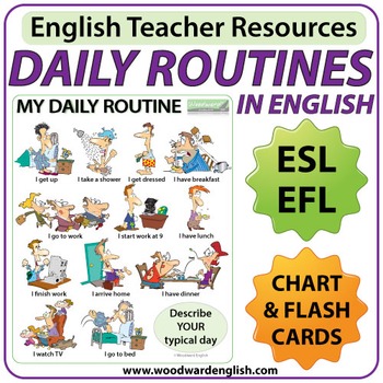 Preview of Daily Routines in English Chart / ESL Flash Cards