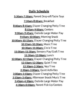 Daily Schedule by Daycare Chow | TPT