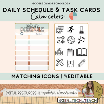 Preview of Daily Schedule Calm colors theme- ✎Editable (Google/Schoology)