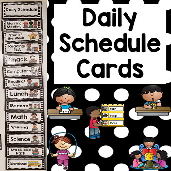 Daily Schedule Cards- Black & White Dots by Mrs Davidson's Resources