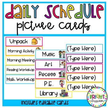 Daily Schedule Cards *EDITABLE* (Bright & Colorful Decor) | TPT