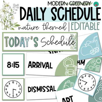 Preview of Daily Schedule Cards | EDITABLE | Nature Theme Classroom Decor | Calm Colors