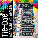 Daily Schedule Cards Editable Tie Dye Retro Classroom Decor
