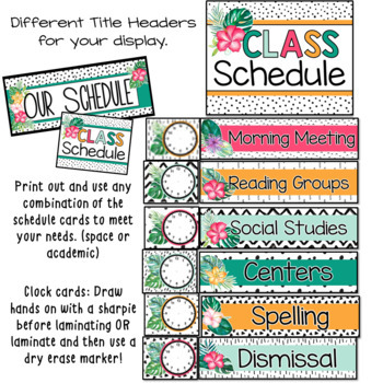 Daily Schedule Cards Editable Tropical Classroom Decor | TpT