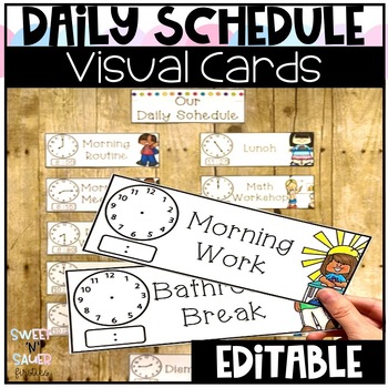 Preview of Editable Daily Visual Schedule Cards with Times
