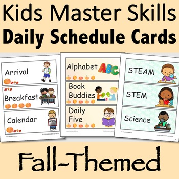 Preview of Visual Daily Schedule Cards Fall-Themed Editable