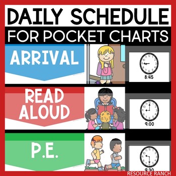 Preview of Daily Schedule Cards for Pocket Charts with Pictures and Clocks