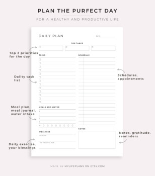 Daily Schedule, Daily Planner, Productivity Planner, Instant Download PDF