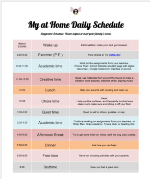 Preview of At Home Daily Schedule (For Distance Learning)
