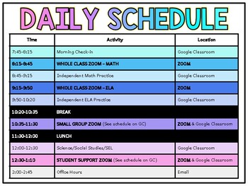Preview of Daily Schedule Template