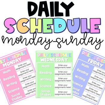 Preview of Daily Schedule Template | Editable| Every Day of the Week | Monday-Sunday