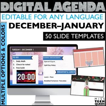 Preview of Daily Schedule Template Winter Agenda Slides Editable Google Slides January Dec