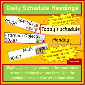 Preview of Daily Schedule Wall Display Fully Editable