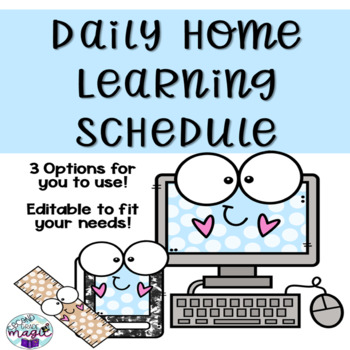Preview of Daily Schedule for Home Learning/E-Learning