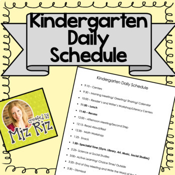 Preview of Daily Schedule for Kindergarten