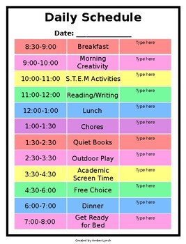 Daily Schedule for Teachers and Homeschooling Parents (editable) by ...