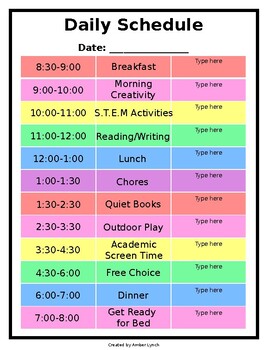 homeschool preschool daily schedule