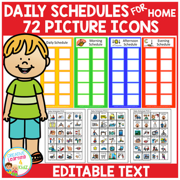 Preview of Daily Schedule Boards for Home (Editable) Visual Picture Icon Cards Autism PCS
