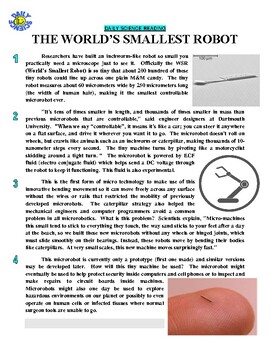 Preview of Daily Science 23 : World's Smallest Robot (STEM article / no prep / sub / ELA)