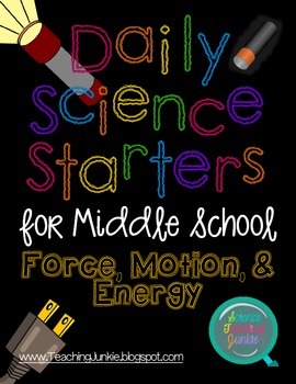 Preview of Daily Science Starters for Middle School - Force, Motion, and Energy