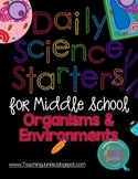 Daily Science Starters for Middle School - Organisms and E