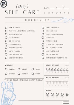 Preview of Daily Self-Care Checklist for Teachers | printable | fillable pdf
